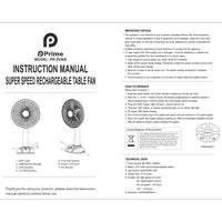 **NET**Prime Rechargeable 2936S 16 Inch Table Fan / PR-29365S