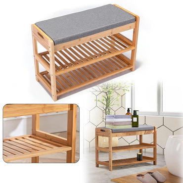 (Net) Grey Bamboo Wooden 2-Layer Shoe Rack - Modern and Affordable Storage Solution / 003876