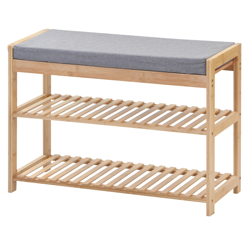 (Net) Grey Bamboo Wooden 2-Layer Shoe Rack - Modern and Affordable Storage Solution / 003876