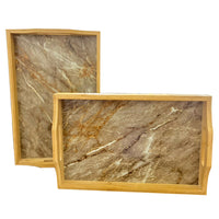 (NET) Bamboo Combination Tray Set with 4 Color Options, Set Of 2 Pieces / 004005