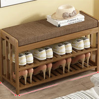 (Net) Natural Bamboo Shoe Rack Entryway Shelf with Cushion - Stylish and Versatile Shoe Storage Solution