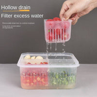 (Net) 4 In 1 Drain Box Refrigerator Fresh Keeping Storage Box Fruit Vegetable Drain Crisper Kitchen Garlic Sealed Container