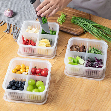 (Net) 4 In 1 Drain Box Refrigerator Fresh Keeping Storage Box Fruit Vegetable Drain Crisper Kitchen Garlic Sealed Container