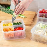 (Net) 4 In 1 Drain Box Refrigerator Fresh Keeping Storage Box Fruit Vegetable Drain Crisper Kitchen Garlic Sealed Container