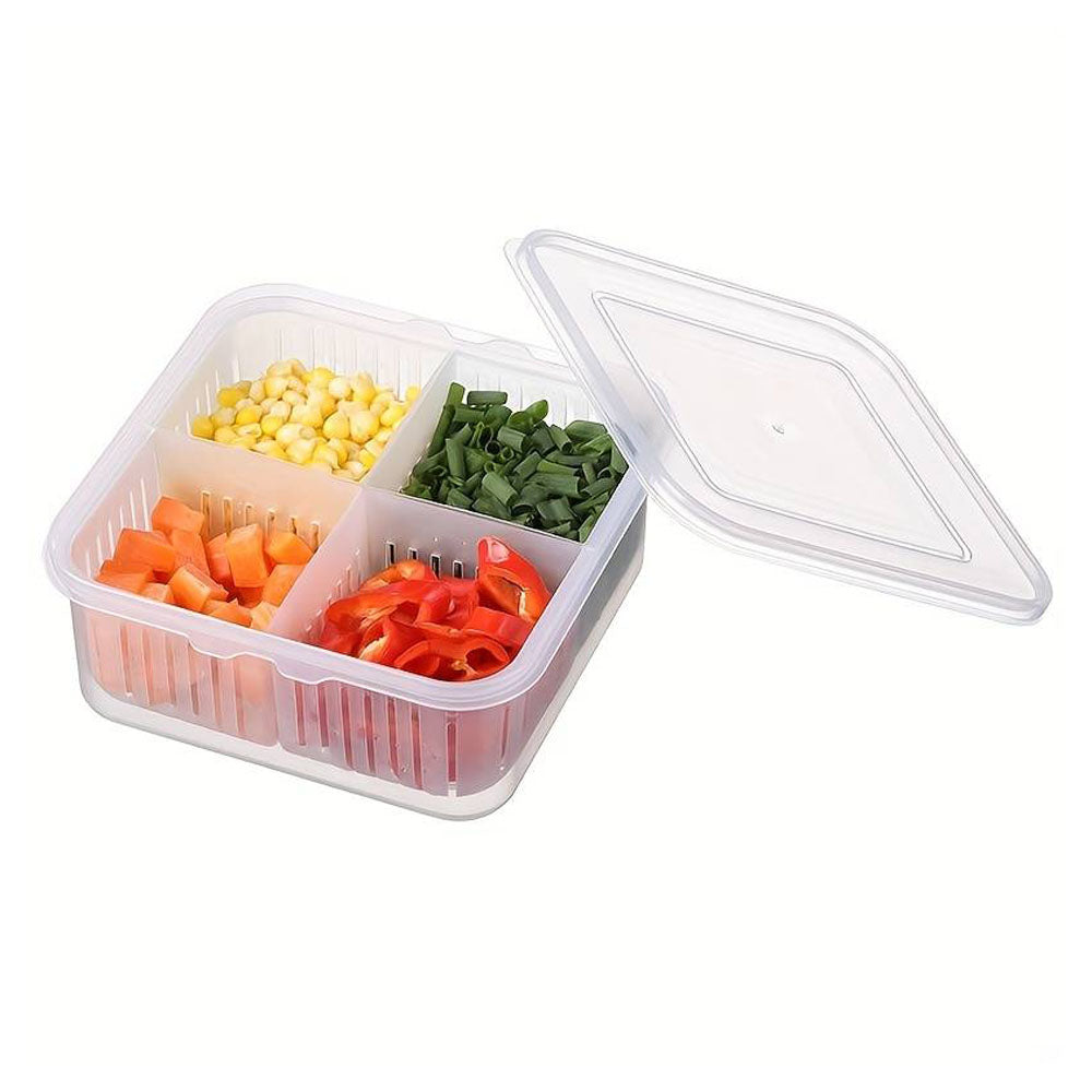 4 In 1 Drain Box Refrigerator Fresh Keeping Storage Box Fruit Vegetable Drain Crisper Kitchen Garlic Sealed Container