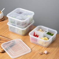 (Net) 4 In 1 Drain Box Refrigerator Fresh Keeping Storage Box Fruit Vegetable Drain Crisper Kitchen Garlic Sealed Container