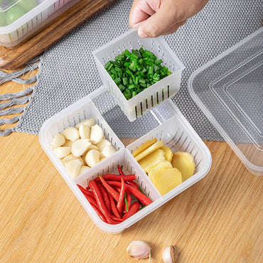 (Net) 4 In 1 Drain Box Refrigerator Fresh Keeping Storage Box Fruit Vegetable Drain Crisper Kitchen Garlic Sealed Container
