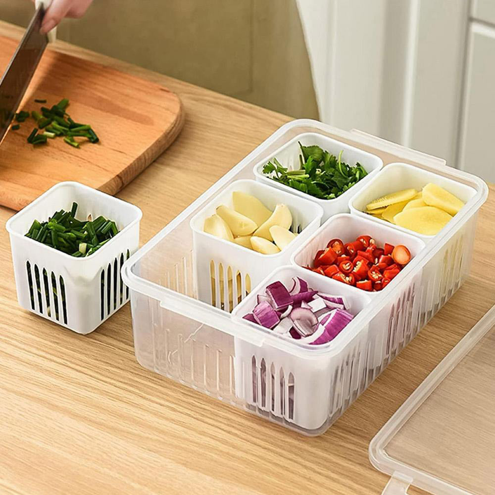 Refrigerator Food Fresh Box 6-in-1 Kitchen Scallion Storage Box Drain Food Storage Containers With lid  For Ginger Garlic Onion
