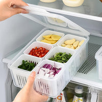 (net) Refrigerator Food Fresh Box 6-in-1 Kitchen Scallion Storage Box Drain Food Storage Containers With lid  For Ginger Garlic Onion