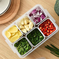 (net) Refrigerator Food Fresh Box 6-in-1 Kitchen Scallion Storage Box Drain Food Storage Containers With lid  For Ginger Garlic Onion