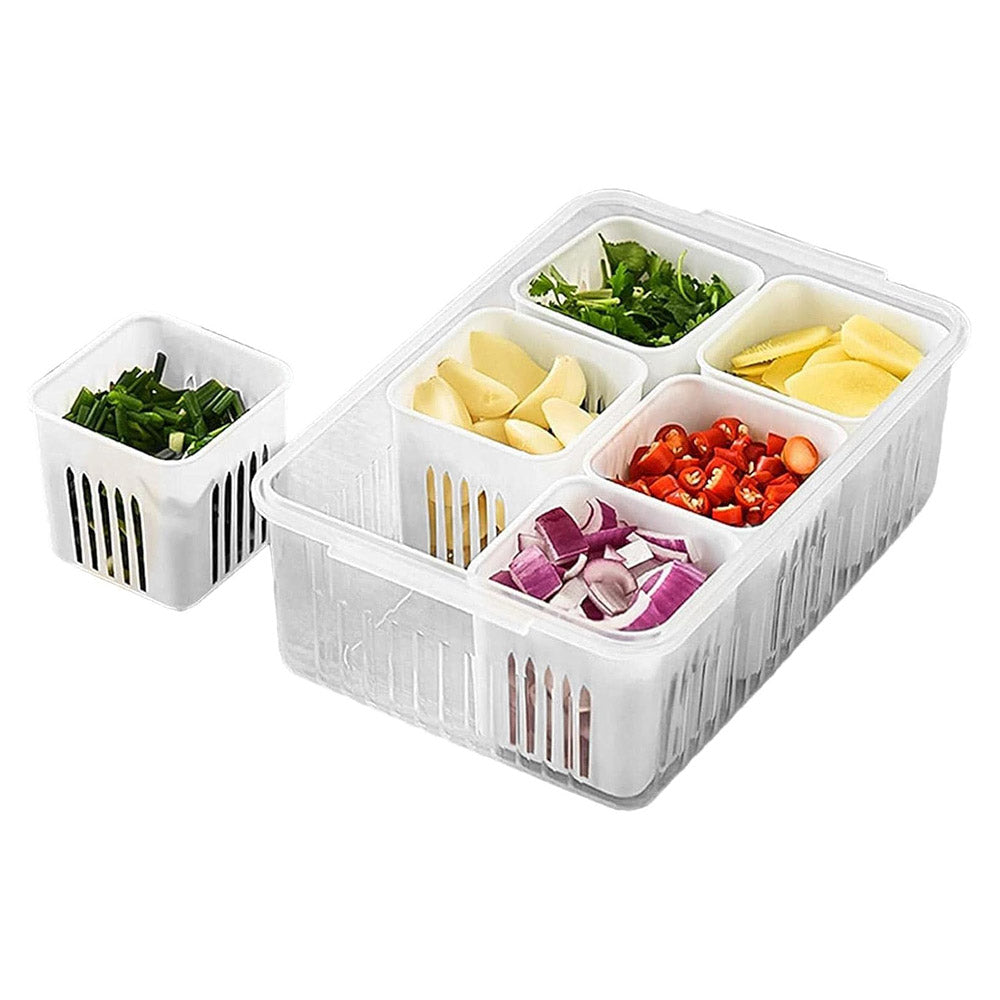 Refrigerator Food Fresh Box 6-in-1 Kitchen Scallion Storage Box Drain Food Storage Containers With lid  For Ginger Garlic Onion