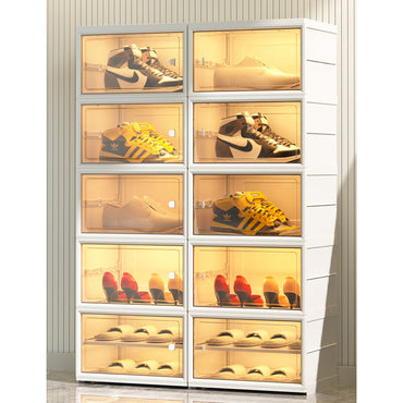 (Net) 5 Layers Modern Simplicity Transparent Shoe Box Drawer Type Shoe Storage Province Space Saving Folding Shoe Rack Home Furniture