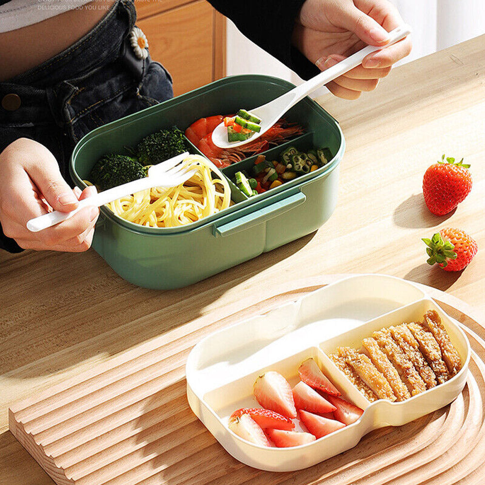 1400ML Double Layer Healthy Material Lunch Box With Fork and Spoon