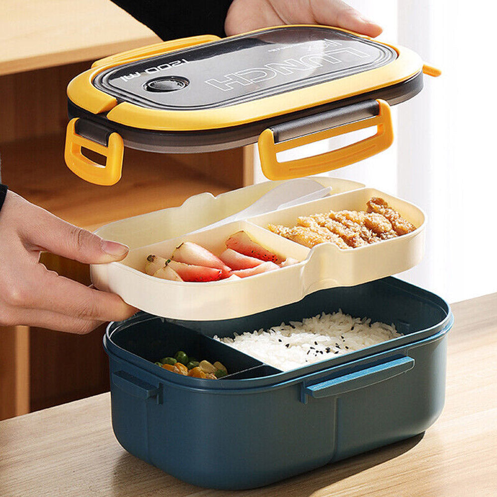 Adult Lunch Box 1200ML Double Layer Lunch Box with Spoon & Fork High Capacity Food Containers