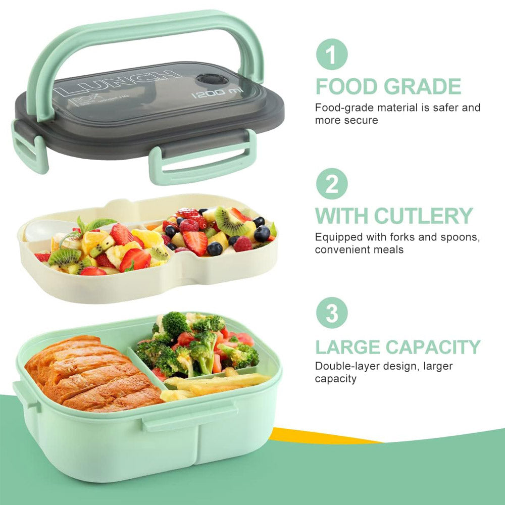 Adult Lunch Box 1200ML Double Layer Lunch Box with Spoon & Fork High Capacity Food Containers / 78957