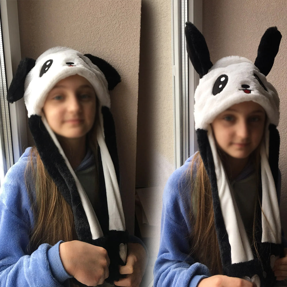 Moving Panda Ears Plush Hat - Perfect for Kids and Adults