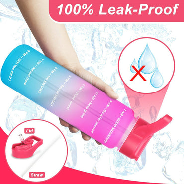 **(Net)** Water Bottle with Motivational Time Marker & Straw BPA Free Sport Gym Travel 750ml / 10257