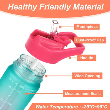 **(Net)** Water Bottle with Motivational Time Marker & Straw BPA Free Sport Gym Travel 750ml / 10257
