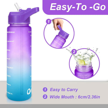**(Net)** Water Bottle with Motivational Time Marker & Straw BPA Free Sport Gym Travel 750ml / 10257