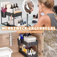 Seasoning Rack Sink Organizer Extendible 2 Tier Under Sink Shelf with 4 Hooks