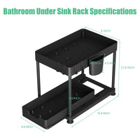 Seasoning Rack Sink Organizer Extendible 2 Tier Under Sink Shelf with 4 Hooks