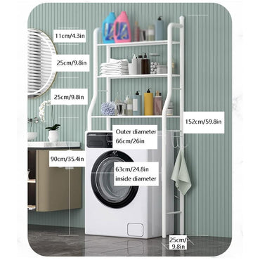 (NET) Washing Machine Multi Storage Shelf Rack with 3 Tiers with Hooks / 8825 / 5987