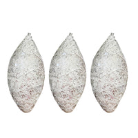 Silver Oval Shaped Christmas Balls Set - Elegant Tree Decorations (3 Pcs)