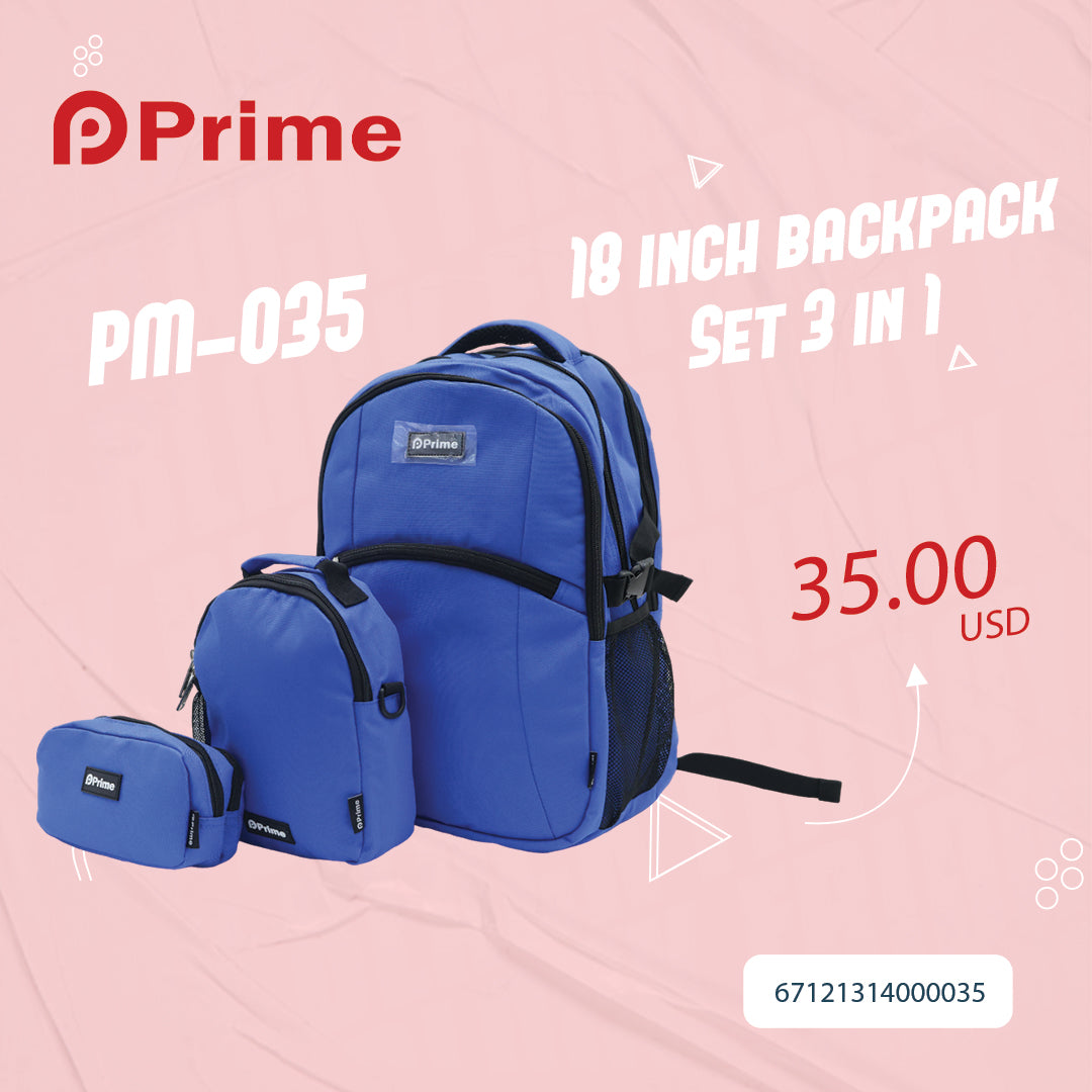 (NET) Blue Prime Backpack Set Of 3 Pcs / PM-035