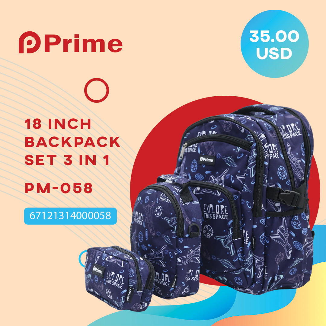 (NET) Prime Backpack Set Of 3 Pcs / PM-058