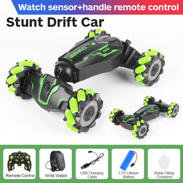 (Net) RC Stunt Car 2.4G Watch Gesture Sensor Control Deformable Car All-Terrain Auto-demo with Spray Light Music Remote Control Toy