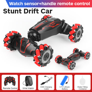 (Net) RC Stunt Car 2.4G Watch Gesture Sensor Control Deformable Car All-Terrain Auto-demo with Spray Light Music Remote Control Toy