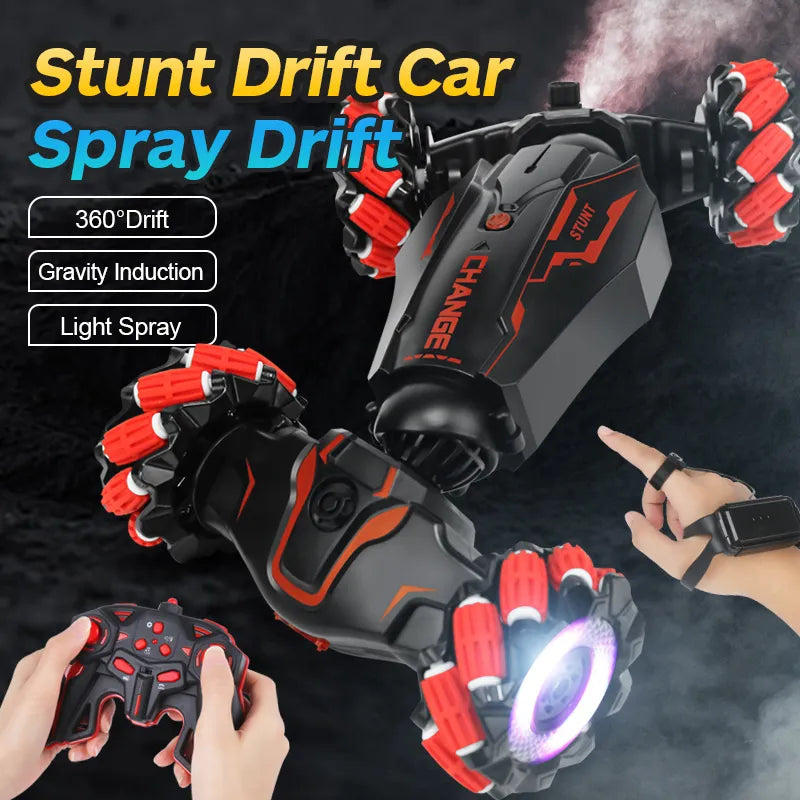 (Net) RC Stunt Car 2.4G Watch Gesture Sensor Control Deformable Car All-Terrain Auto-demo with Spray Light Music Remote Control Toy