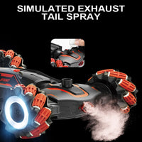 (Net) RC Stunt Car 2.4G Watch Gesture Sensor Control Deformable Car All-Terrain Auto-demo with Spray Light Music Remote Control Toy