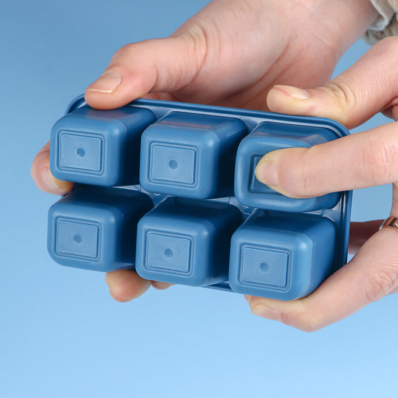 6 Grids Silicone Ice Cube Mould with Lid DIY Soft Bottom Tray