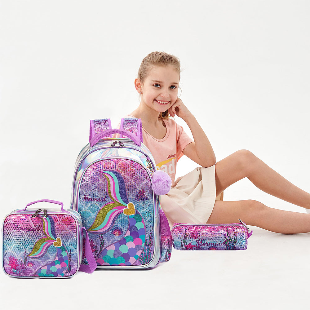 (NET) Mermaid backpack for girls backpack with lunch box Set 3 pcs / 11517-3