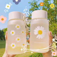 (NET) Small Transparent Plastic Water Bottles for Girls Creative Frosted Drink Kawaii Water Bottle with Portable Travel Tea Cup