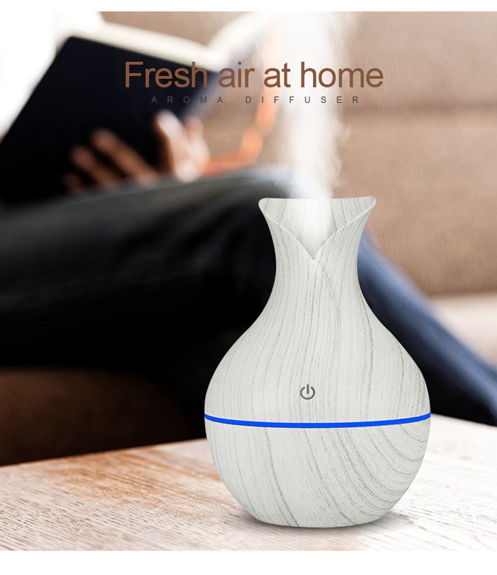 Household Wood Vase Rechargeable Ultrasonic Mute Colorful Humidifier Spray