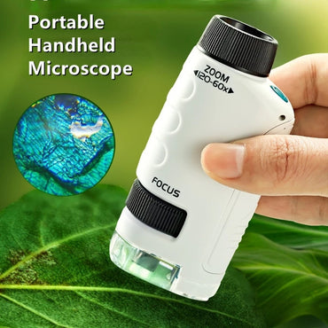 Handheld Microscope Kit Lab LED Light 60X-120X Home School Biological Science Stem Outdoor Toy Kids Gift
