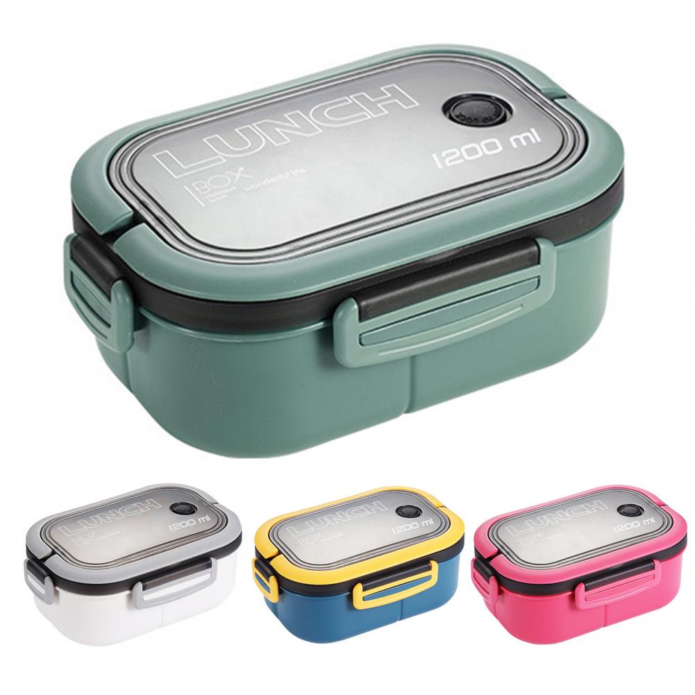 2 Layer Grid Lunch Box Portable Hermetic Children Student Bento Box With Fork Spoon Leakproof Microwavable For School Lunch Box