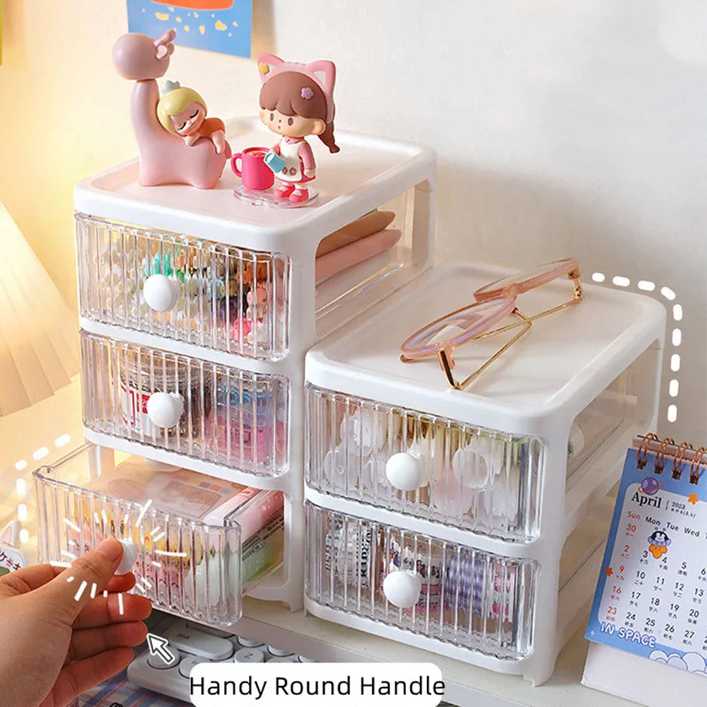 Stackable Boxes Net (net) Storage Box 3 Layers Stackable Desk Organizer