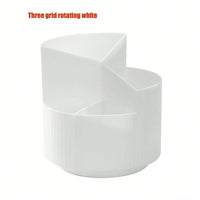 White Rotating Desk Organizer With Multiple-compartment Storage Drawer For Office Makeup Table Bedroom
