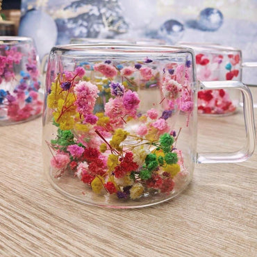 (NET) Transparent Mug with Colorful Flowers 250ml