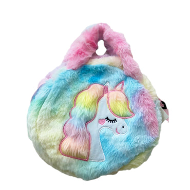 (NET) Simple Plush Bags Cartoon Unicorn Crossbody Bags Soft Fluffy Handbag Shoulder Bags Cute Girls Handbag