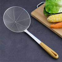 (net) Wooden and stainless steel skimmer strainer pot