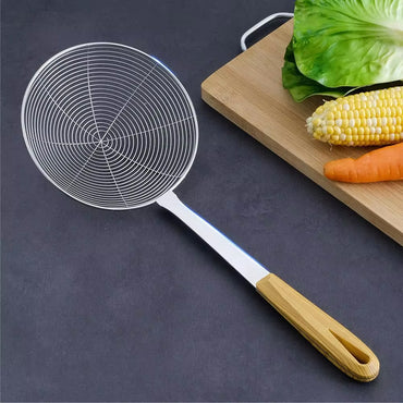 (net) Wooden and stainless steel skimmer strainer pot
