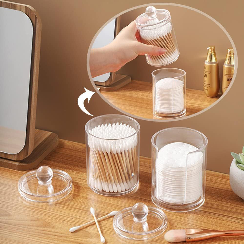 Cylinder Transparent Two-Layer Cosmetics Container Storage Box Case For Nail Polish Cotton Swab