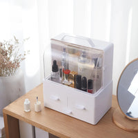 Makeup Storage Organizer Box Holder Portable Handle Fully Open Waterproof Lid Dustproof Drawers