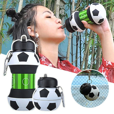 Foldable Football Kids Water Bottles Portable Soccer Ball Shaped Water Bottl Silicone 550 ML