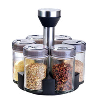 6 Jar Revolving Spice Rack Organizer Spices And Seasonings Sets With Rack Countertop Seasoning Organizer Spice Pots Storage Container Cruet With Cover And Rotating Stand Base Condiment Jar & Spice Bottle Salt And Pepper Shakers / OT-020