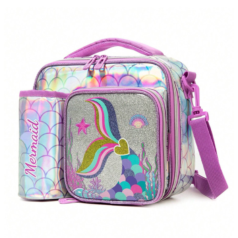 (NET) Mermaid Pink Kids Lunch Bag Cute Polyester Tote Bag